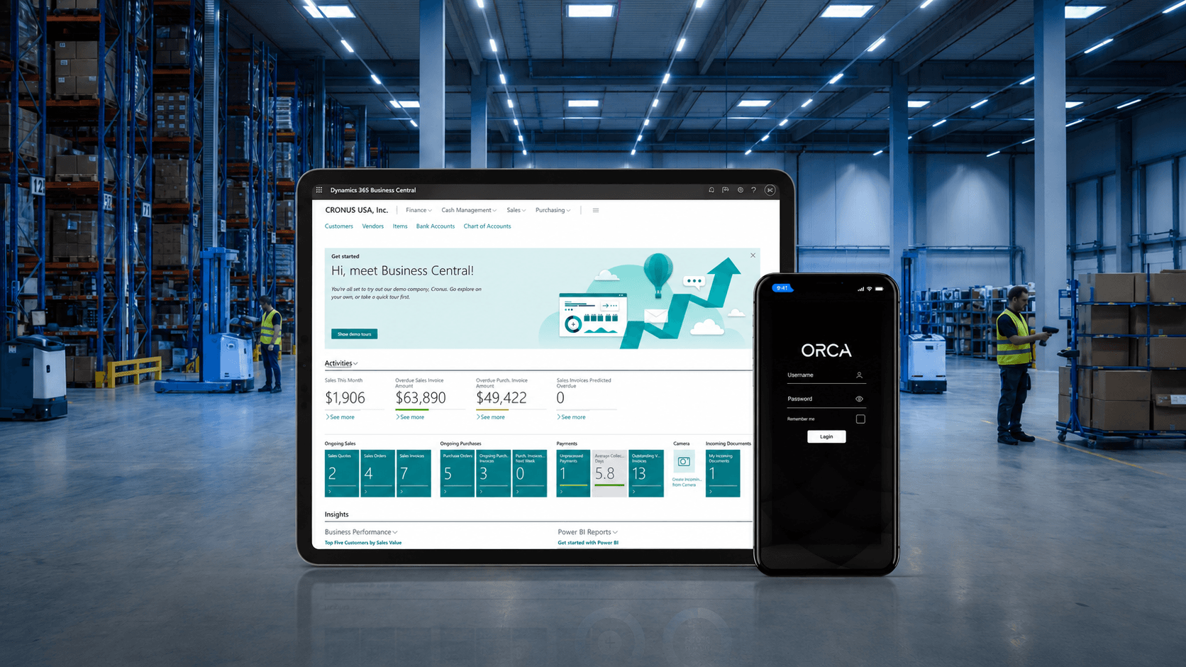 Warehouse dashboard and mobile app interface mockup