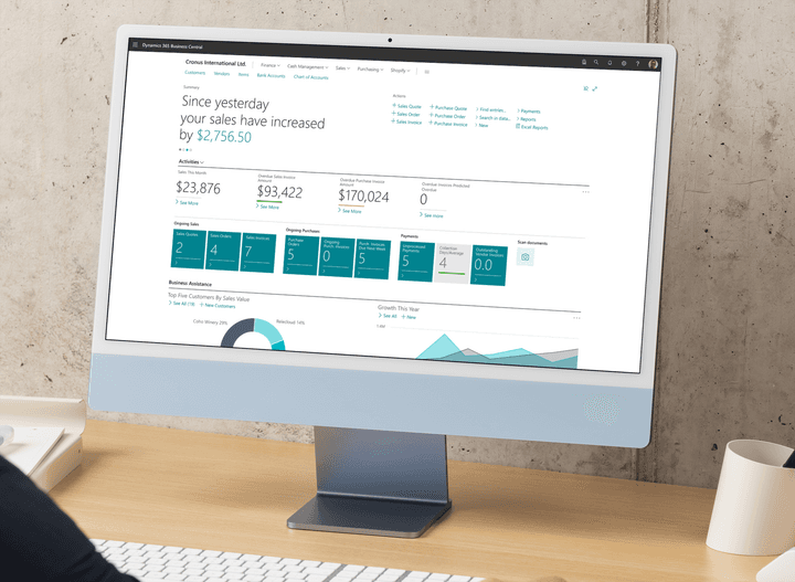 Business Central interface shown on a desktop monitor
