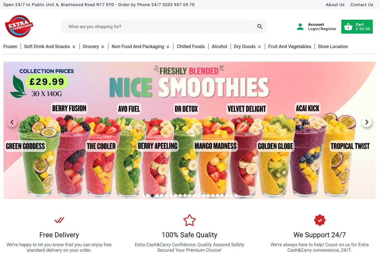 Extra Cash & Carry website screenshot