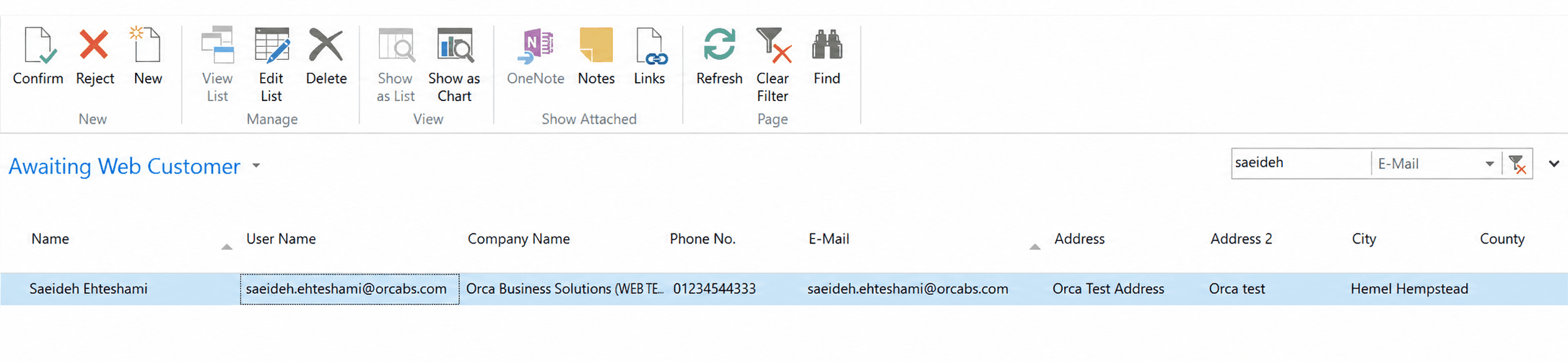 Awaiting Web Customer page in Microsoft Dynamics NAV