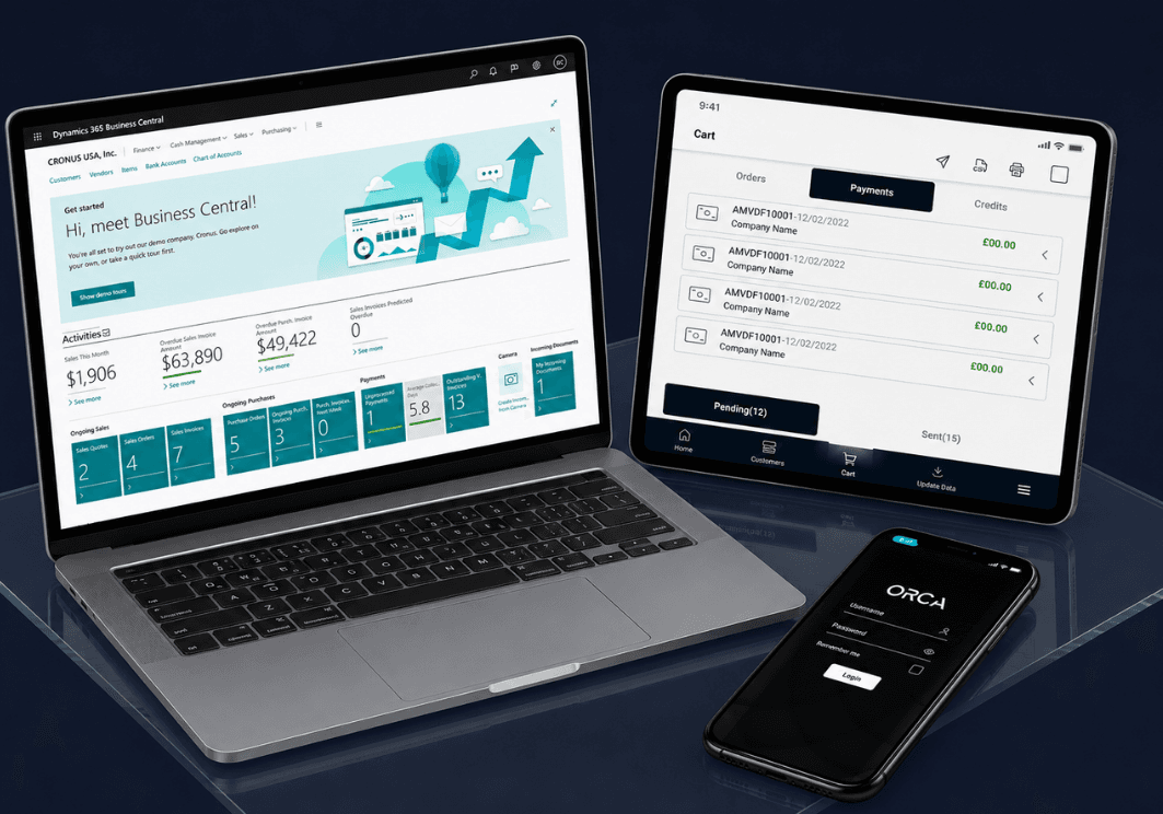 Orca Business Central ERP ecosystem dashboard mockup